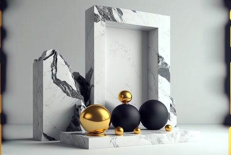 Backdrop with marble products and white spaceの素材