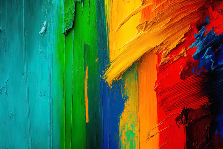 Background multicolor red, green, yellow, and blue acrylic paint textureの素材