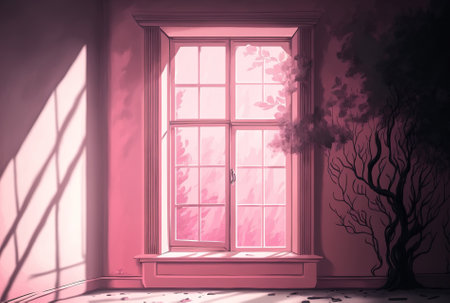 Background in pink with a window shadowの素材
