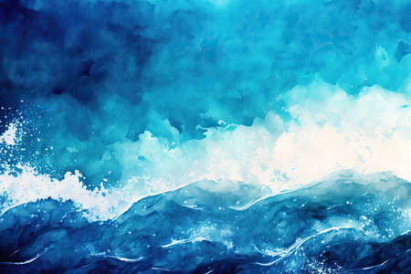 Background in blue watercolor. layers of various densities of watercolorの素材