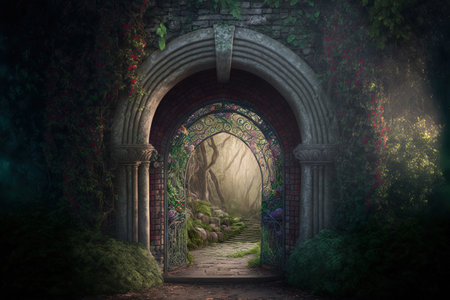 Background image of an archway in an enchanted fairy gardenの素材