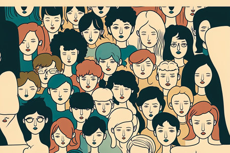 Background drawing of a hand drawn group of individualsの素材