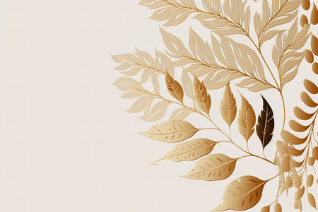 Background of a beige flag with gold branch foliageの素材