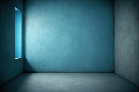 Background of an empty room with a blue concrete wallの素材