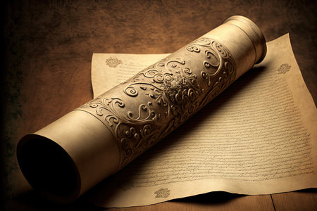 Background of antique paper and a scroll from antiquityの素材