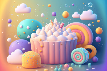 Background of body care bubble bath and colorful effervescent bath bombの素材