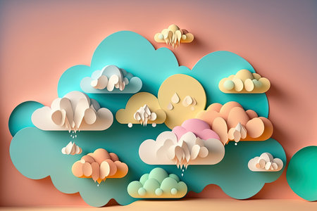 Background of clouds in a pastel paper cut designの素材