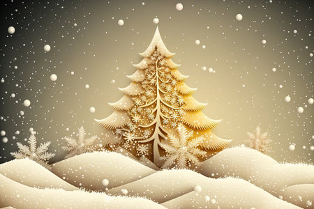 Background of snowy Christmas treeの素材