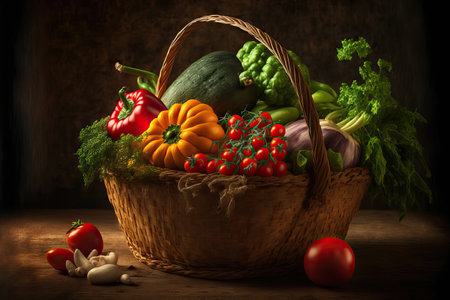 Background of organic food Vegetables in the basketの素材