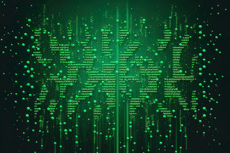 Background of green pixels with rainの素材