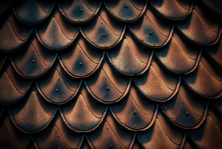 Background texture with an old brown roof tile designの素材