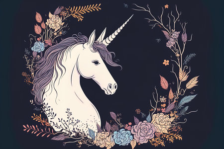 Background with a hand drawn unicornの素材