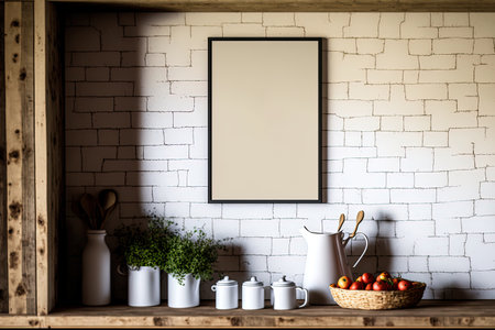 Background wall mockup in a farmhouse style kitchenの素材