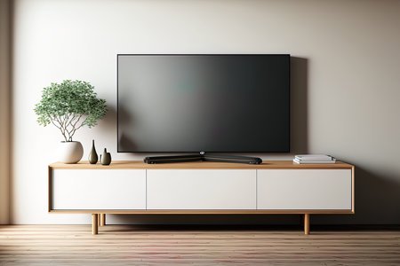 Minimal TV cabinet inside wall mockup for the Japanese roomの素材