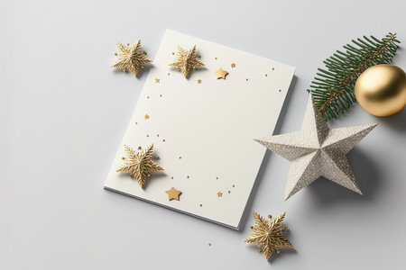 mockup of a greeting card with holiday decorationsの素材