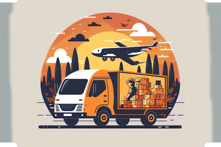 illustration of a logistics firm in a beautiful and lovely styleの素材
