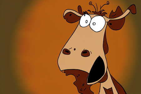 Cartoon of a brown cow with a tongue protrudingの素材