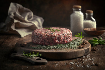 Ground Meat Serving on a Rustic Table (close up shot)の素材