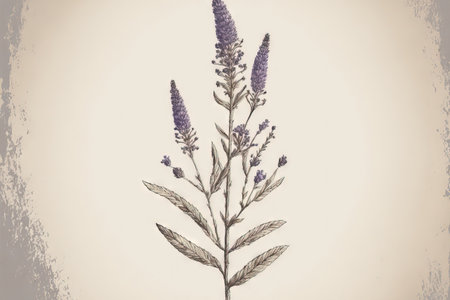Lavender in a minimalistic drawing. an image with a paper textureの素材
