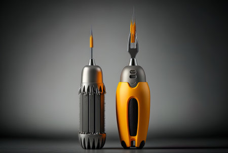 Screwdriver and self cutters against a gray backdropの素材