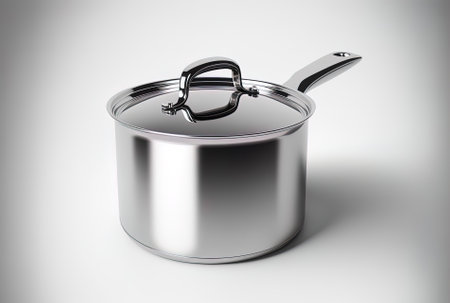 Isolated stainless steel saucepan on a white backdropの素材