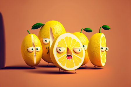 Lemon in cartoon form. lemon slices slices of lemonの素材