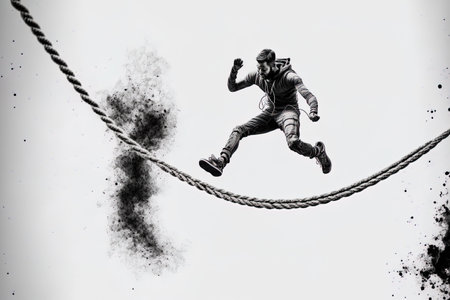 Rope jumper on a white backdropの素材