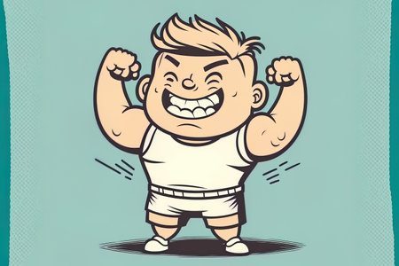 Strong, joyful child posing. Illustrations in form in the hand drawn styleの素材