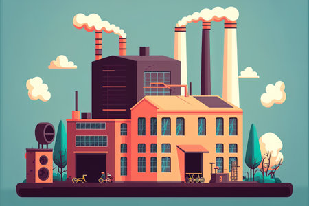 cartoon factory, building, industry, and business posterの素材