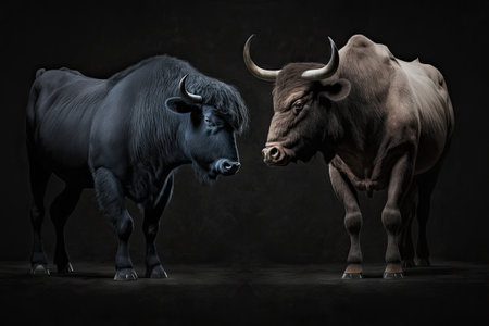 The black bull and the black bear against a black backgroundの素材