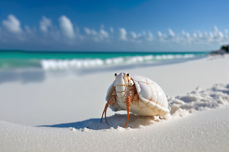 White sand hermit crab strolling Hermit crab up close on the beachの素材