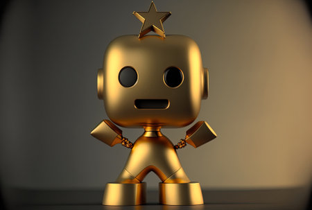 clutching a golden star award is a little, adorable helper robotの素材