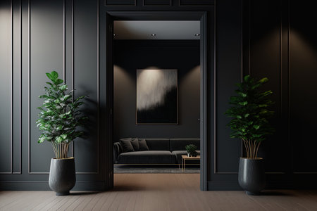 a contemporary dark interior wall mock up,の素材