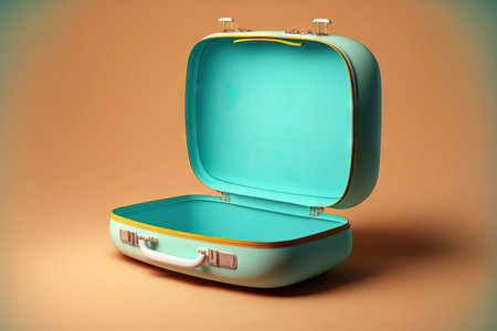 empty open suitcase against a colored backgroundの素材