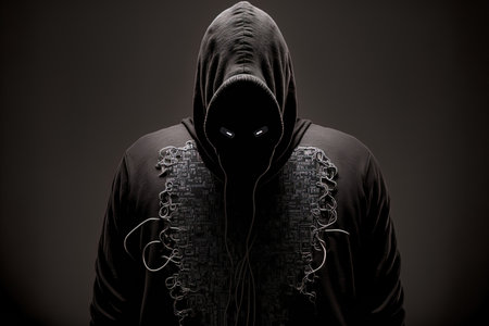 black jumper hacker with out face hacking a interface white lockの素材