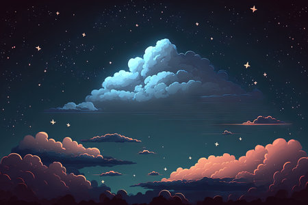 cloudy night sky with starsの素材