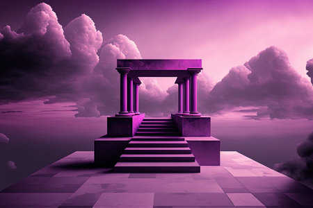 scenario backdrop with a platform and a purple skyの素材