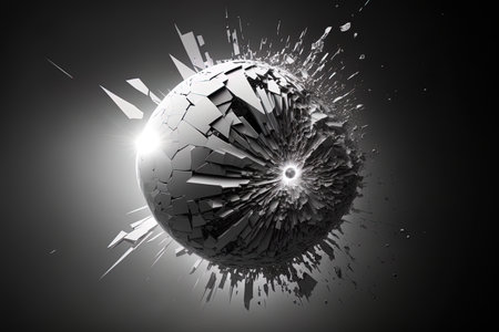 crash of a space sphere in grayscaleの素材