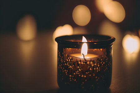 little flickering candle in a dim copy roomの素材