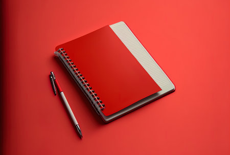 Notepad with copy space on a red backdropの素材