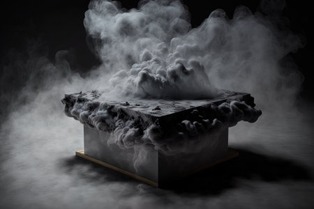 Smoke is present on a gray textured concrete platform, podium, or tableの素材