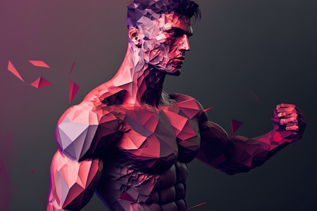 Illustration created using digital low poly mesh connection technologyの素材