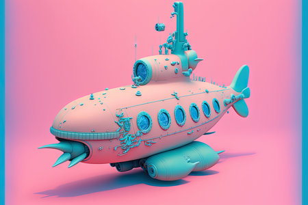 pastel pink tou submarine against bright blue backdropの素材