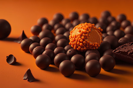 Chocolate ebbs over an orange backgroundの素材