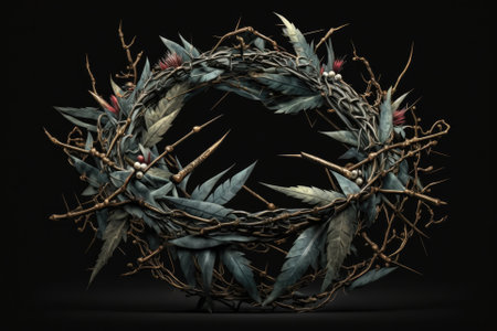Isolated crown of thorns lit dramatically against black backgroundの素材