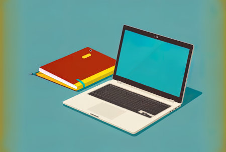 Laptop and notebook in a flat positionの素材