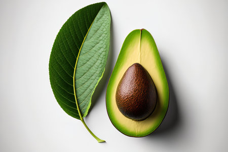 On a white backdrop, one avocado leaf and a half are isolated. route clippingの素材