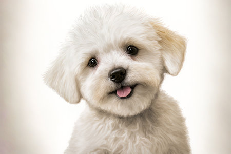 White background with an adorable, happy looking, and lively white braun puppy or petの素材