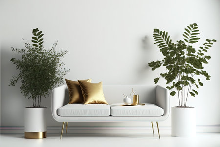 a sofa and decorations are in a white room. mock up for an illustrationの素材