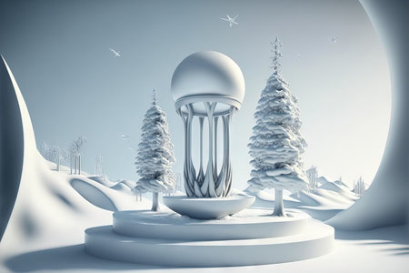 Winter landscape in the abstract with a podium for productsの素材